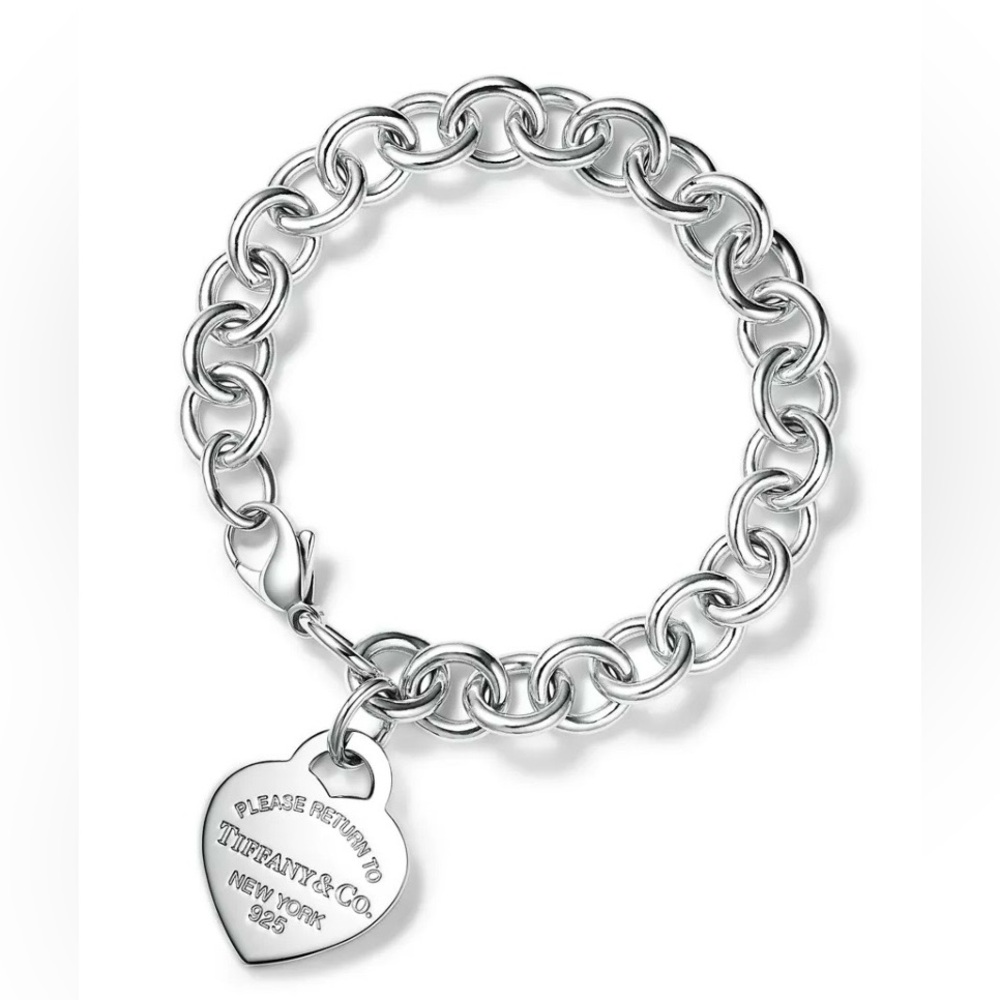 Tiffany & Co. Sterling Silver 7” Vintage Heart Tag  Charm Bracelet w/ Pouch